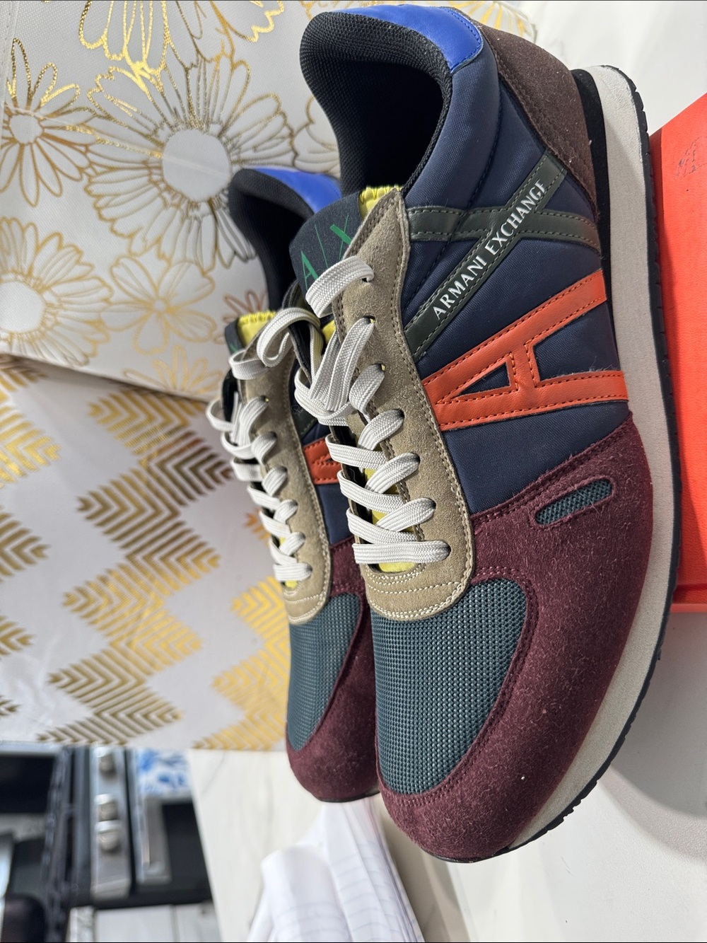 Armani Exchange Men's Navy, Burgundy & Olive Retro Runner Sneakers